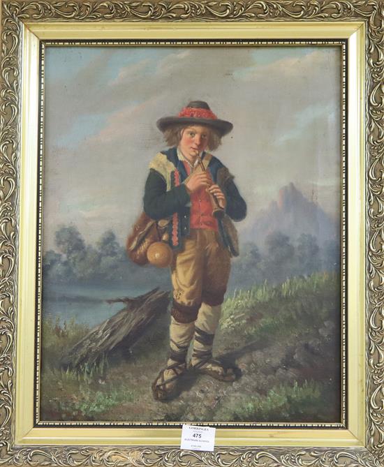 19th century Austrian school, oil on canvas, Tyrolean piper boy, 46 x 37cm